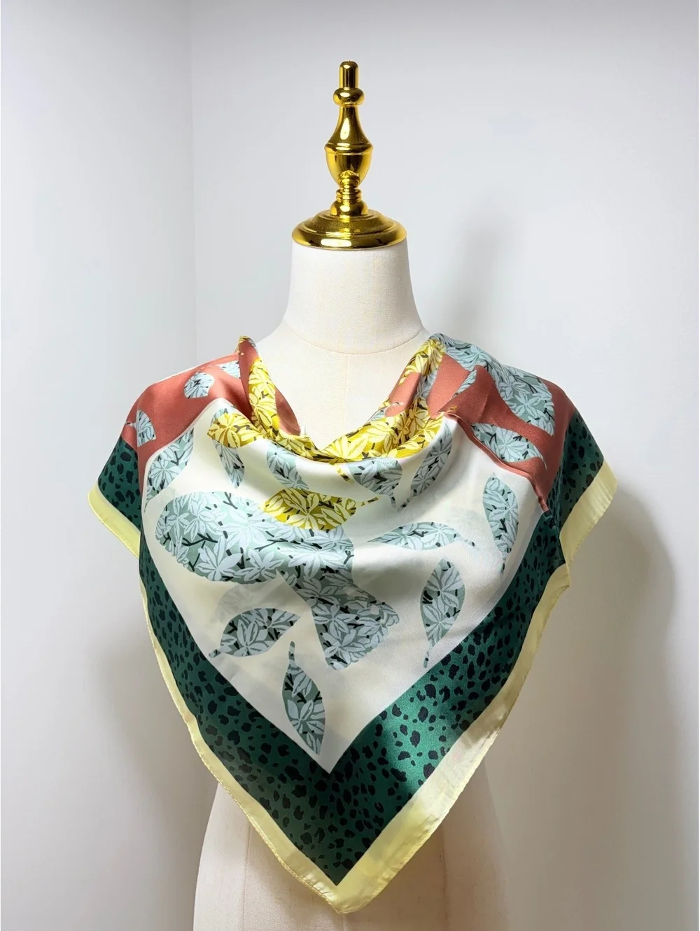 Elegant Floral Print Scarf with Green and Yellow Accents